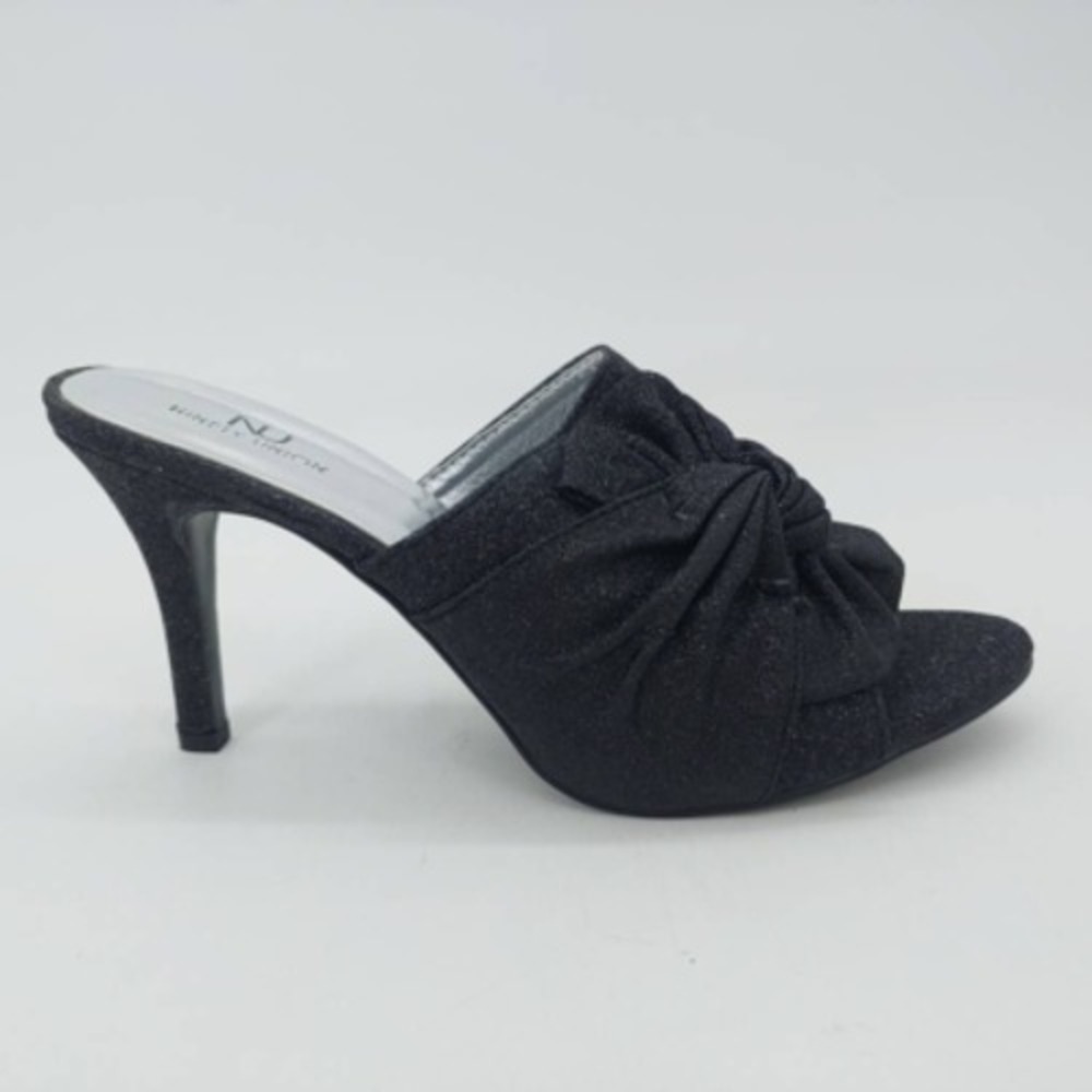 Ninety Union Sandal Womens Black 10 Slide Stiletto Shoe Open Toe Sparkle Bow New